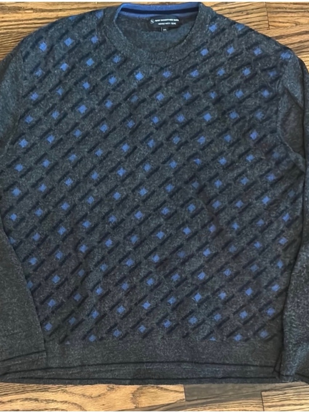 Hart Schaffner Marx Charcoal Crewneck Sweater with Blue Diamond Motif
